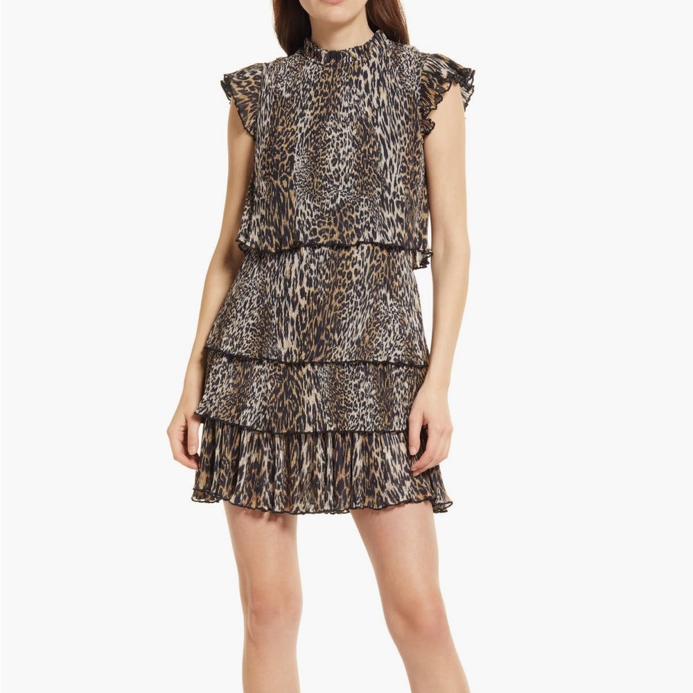 AllSaints Antheia Kiku Plisse Leopard Print Dress